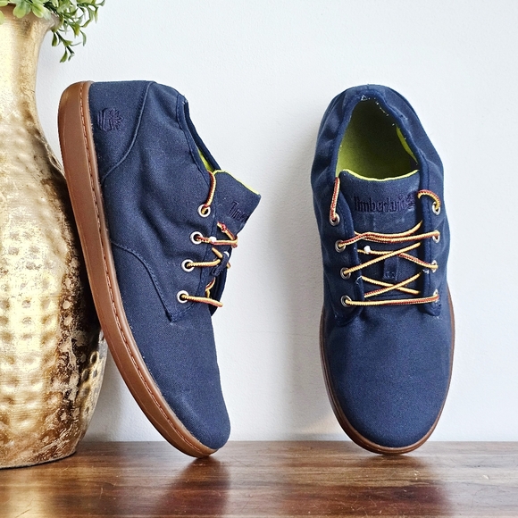 Vintage Timberland Men's Canvas Navy Sneakers Gum Sole – Size 9.5M
